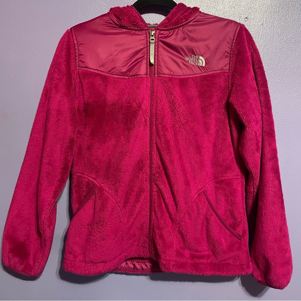 Girls The North Face Fleece Jacket Fuzzy Pink Hoodie Size XL.
